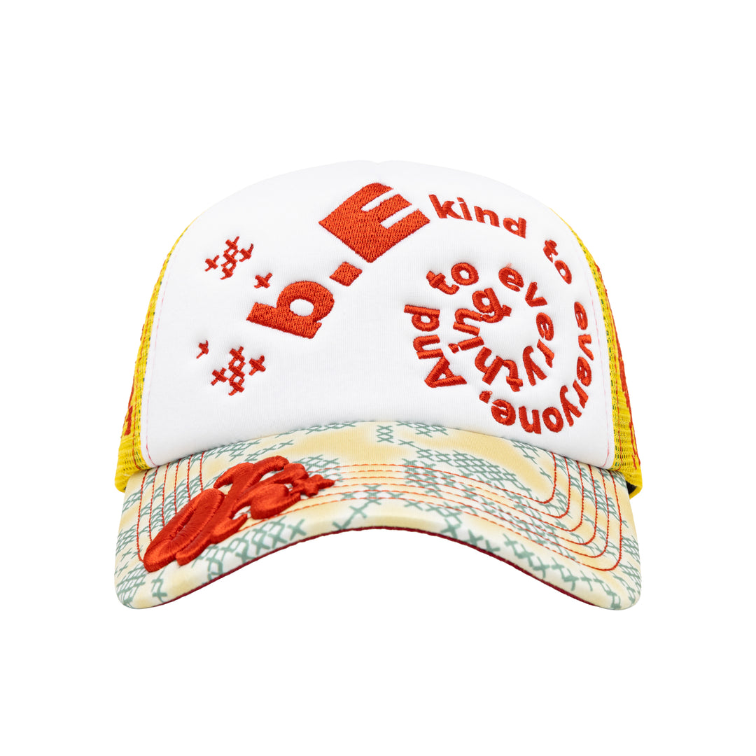 b.Eautiful x Office Kiko Bi Foam Trucker Hat (Mustard / Cherry)