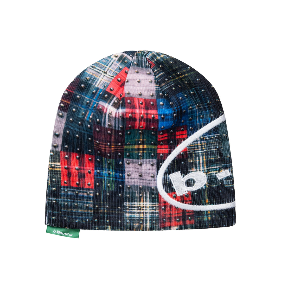 Studded Plaid Beanie (Multi)