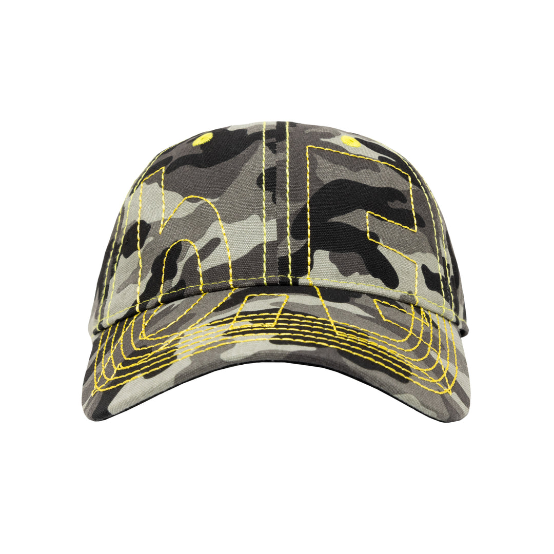 Vapor 6 Panel Hat  (Dark Grey Camo / Yellow)